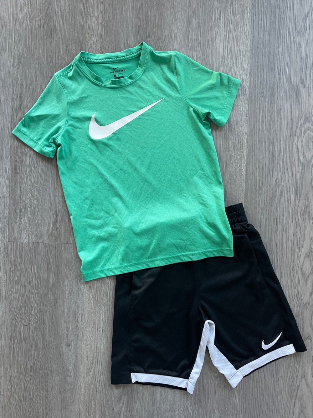 Nike Green Tee with Black Athletic Shorts